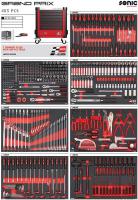 Įrankių vežimėlis su įrankiais SONIC Įrankių vežimėlis su įrankiais 485 vnt. S12 GRAND PRIX Limited Edition, 8-jų stalčių  (raudonas/juodas)