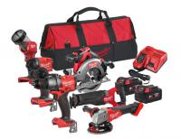 Elektrinių įrankių komplektas Power tools kit 6 pcs (SET:9 pcs), battery-powered: Angle grinder; Blade saw; Drill-screwdriver; Impact screwdriver; Plate saw; Workshop lamp, battery included:, charger included:, number of batteries