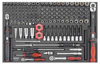 Įrankių vežimėlio įdėklas Įrankių vežimėlio įdėklas, 1/4; 3/8, įrankių komplektas, 143 szt., įdėklo matmenys: 570x370 mm