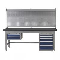 Dirbtuvių stalas Garage table, length: 2100mm, depth: 750mm, height: 850mm, number of cabinets 2, industrial; set; with a board