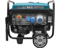 Benzininis generatorius Elektros generatorius degalų rūšis: Benzinas 230V, variklio galia 18 AG, maksimali galia: 9,2kW, vardinė srovė: 40A, lizdai: 1x16A (230V), 1x32A (230V), 1x63A (230V); paleidimas: elektrinis/rankinis