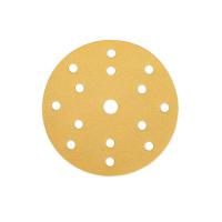 Polishing disc Sandpaper, GOLD, disc 150mm, gradation P120, number of holes: 15, fitting brackets: hook and loop, packaging 100pcs, colour yellow