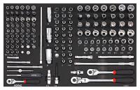 Įrankių vežimėlio įdėklas Įrankių skaičius: 142vnt, 1/4; 3/8", įdėklo matmenys: 570x370 mm, Įdėklo tipas: putos