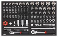 Įrankių vežimėlio įdėklas Įrankių skaičius: 101vnt, 1/2; 3/8", įdėklo matmenys: 570x370 mm, Įdėklo tipas: putos