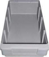 Spintų ir lentynų atsarginės dalys Plastikinė standartinė prekių dėžutė su vieta skyriams ir etikete, matmenys 83x152x300